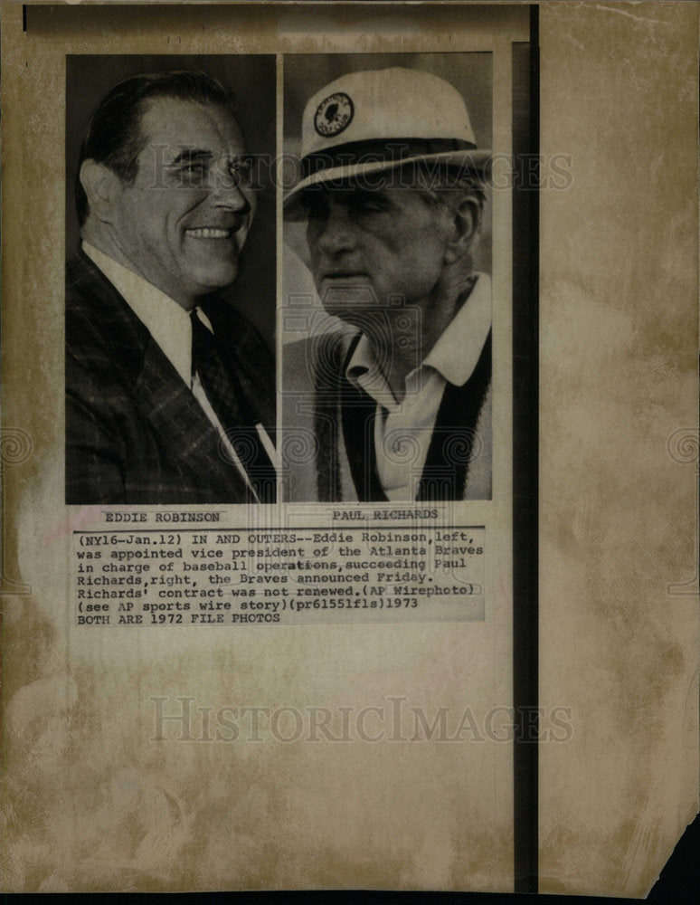 1973 Press Photo Eddie Robinson appointed VP Braves - DFPD66685- Historic Images