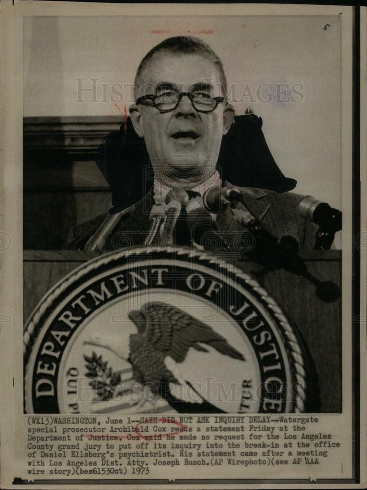 1973 Press Photo Archibald Cox Watergate prosecutor DOJ - DFPD67125- Historic Images