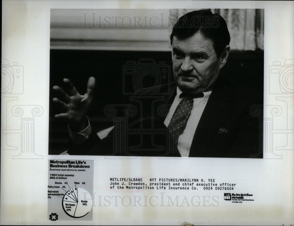 1985 Press Photo John J. Creedon CEO Metropolitan Life - DFPD72403- Historic Images