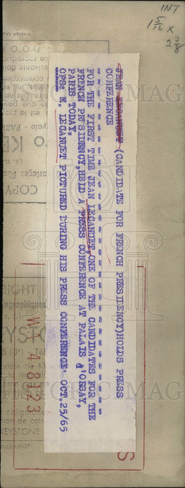 1965 Press Photo Candidate for French Presidency,Jean Lecandet - KSB03257