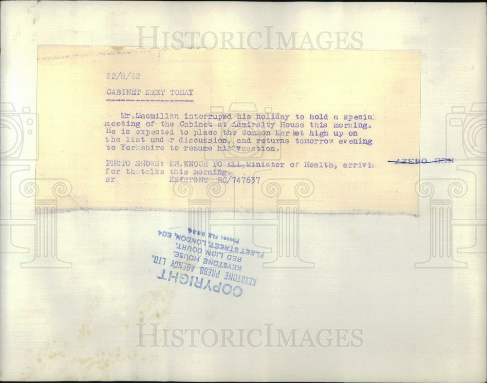 1962 Press Photo Mr. Enoch Powell, Minister of Health - KSB04287