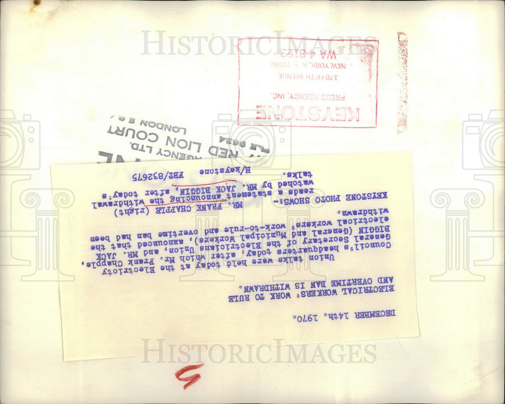 1970 Press Photo Electrical Worker's Union Frank Chapple ,Jack Biggin
