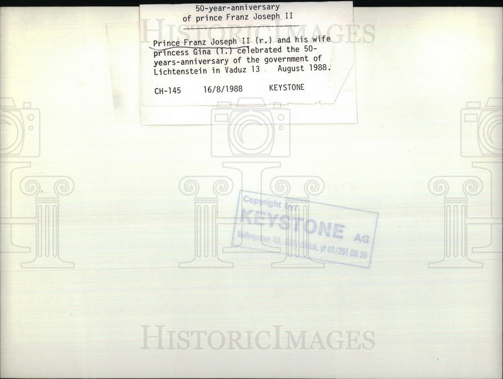 1988 Press Photo Lichtenstein Princess Franz Joseph Wife Princess Gina