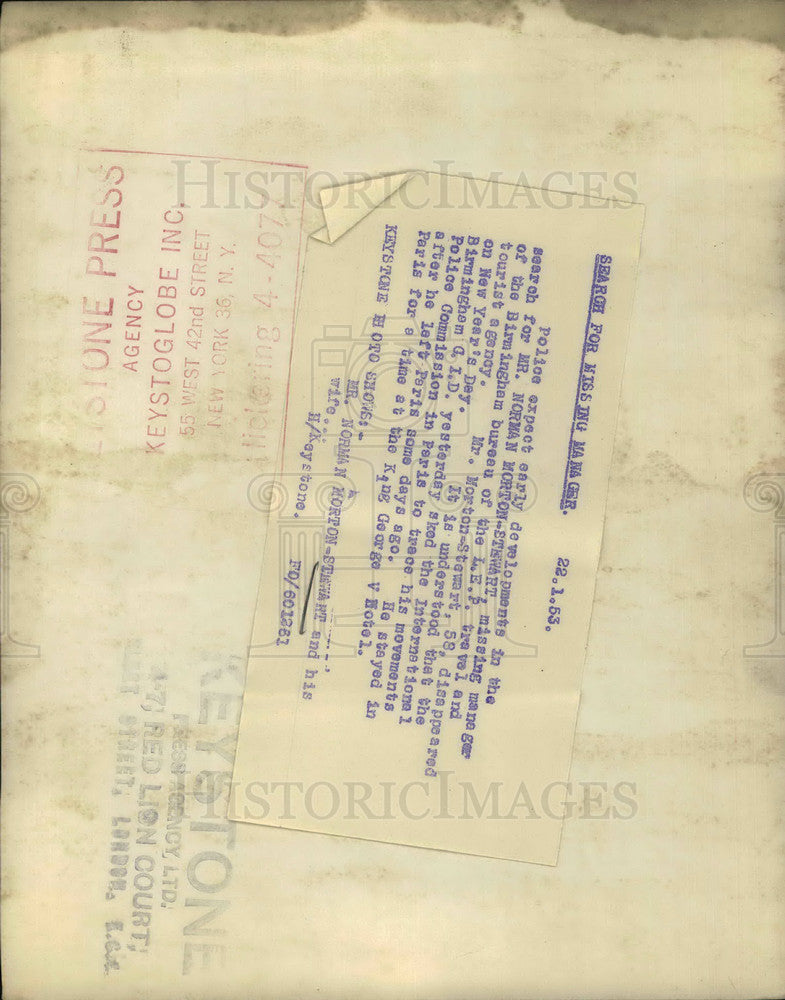 1953 Press Photo Police Conduct Search For Norman Morton-Stewart - KSB08849