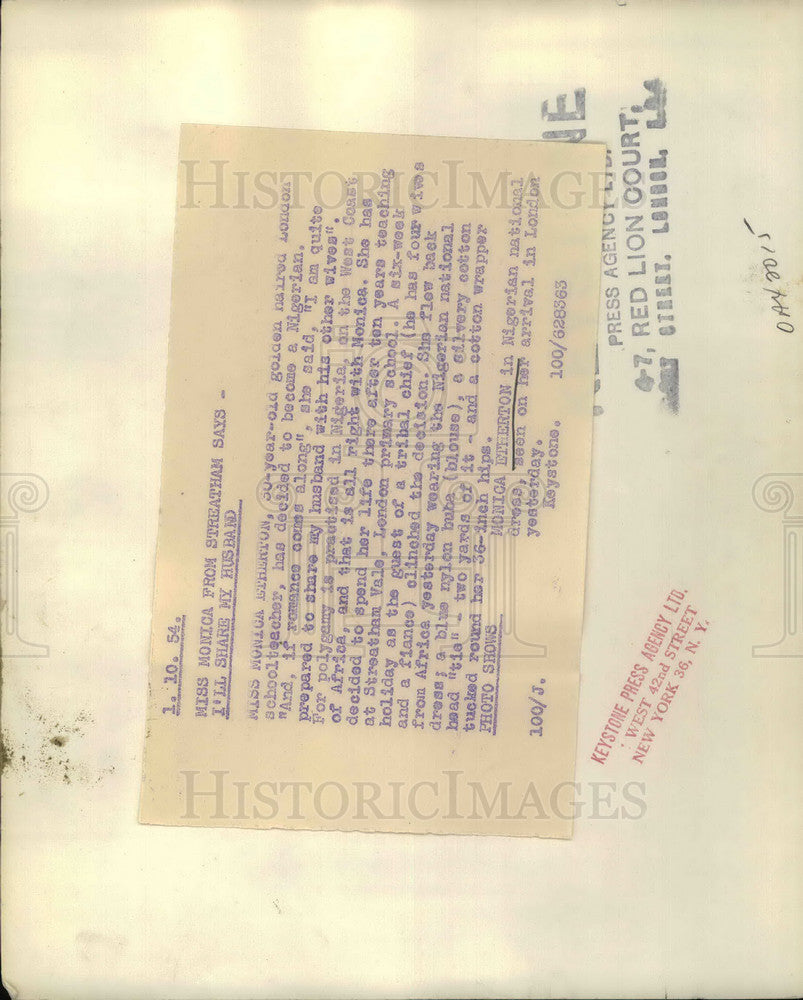 1954 Press Photo Monica Etherton London School Teacher Nigerian National