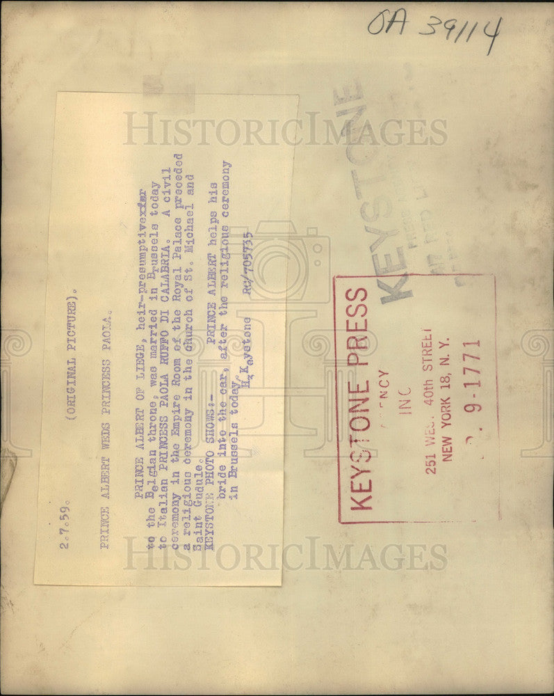 1959 Press Photo Prince Albert, Princess Paola - KSB10527