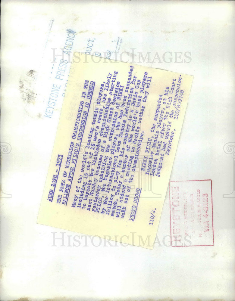 1973 Press Photo Yugoslav tennis player Nikki Filic - KSB14741