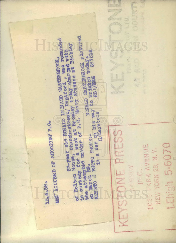 1958 Press Photo Ronald Leonardo Easterbrook, Police Shooting - KSB17589