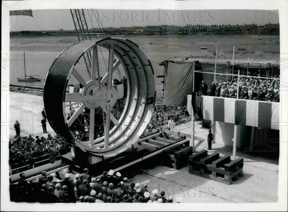 1959 Press Photo Britain&#39;s first Atomic Submarinekeel laying ceremony