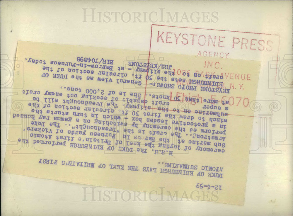 1959 Press Photo Britain's first Atomic Submarinekeel laying ceremony