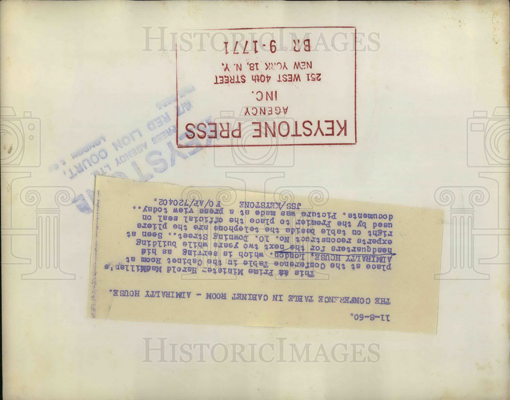 1960 Press Photo Admiralty House Conference Table In Cabinet Room - KSB21229