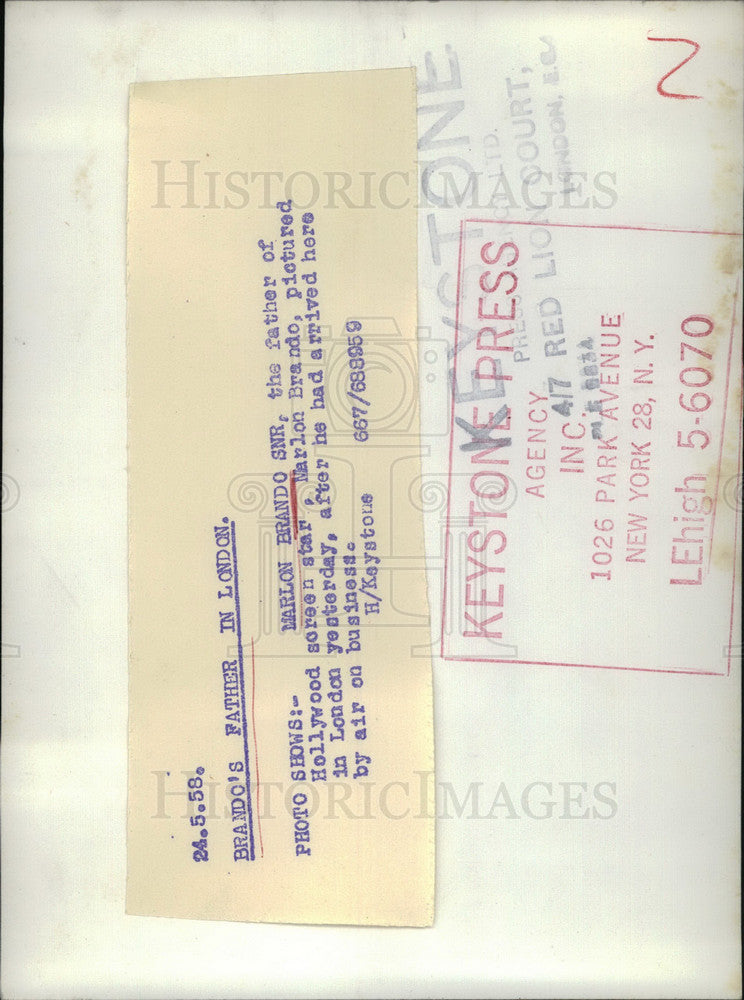 1958 Press Photo Marlon Brando Senior - KSB21885