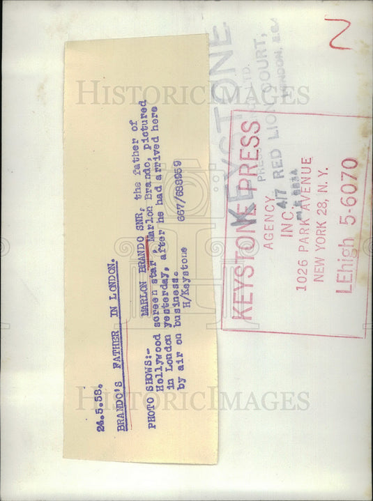 1958 Press Photo Marlon Brando Senior - KSB21885