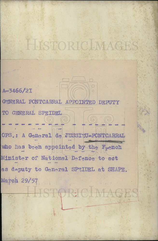 Load image into Gallery viewer, 1957 Press Photo General de Jussieu-Pontcarral - KSB23221
