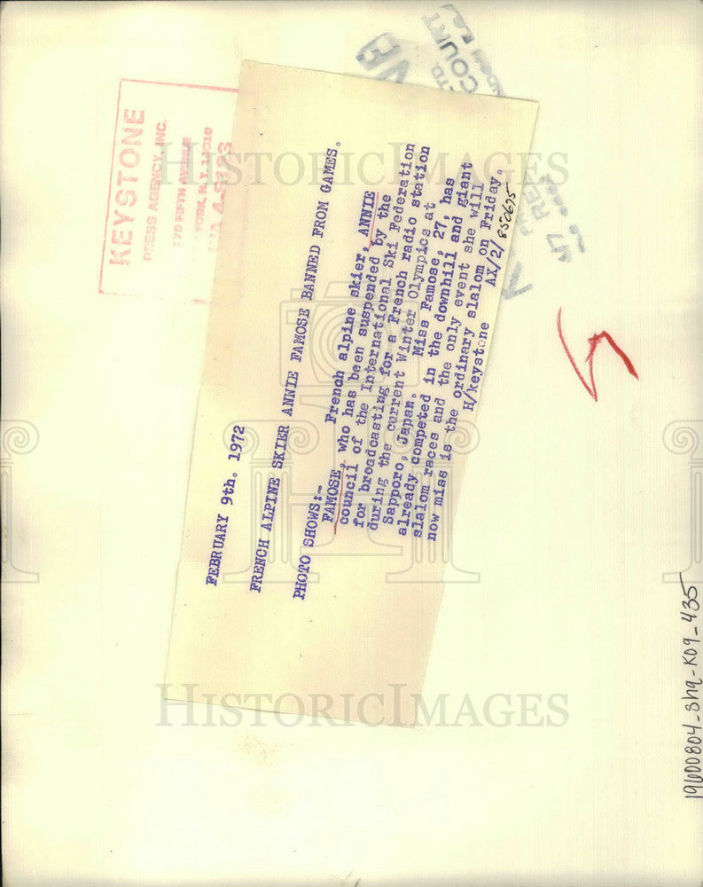 1972 Press Photo French Alpine Skier Annie Famose Banned From Games - KSB24723