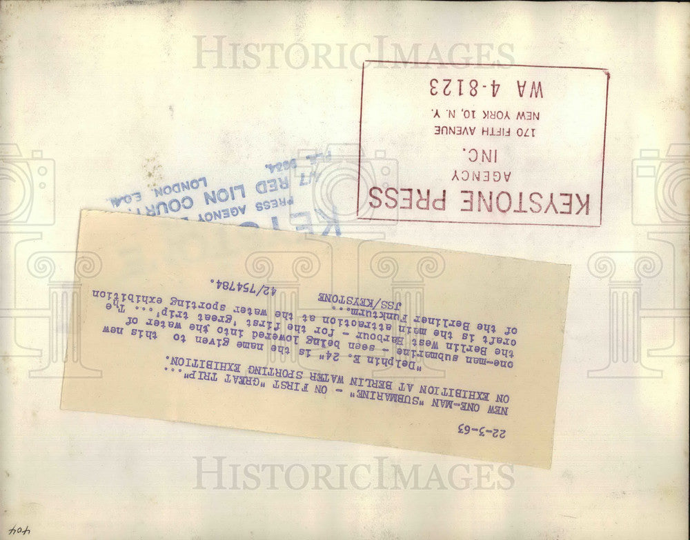 1963 Press Photo "Delphin E. 24" one man submarine - KSB26329