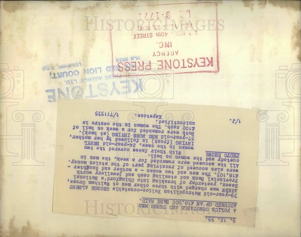 1959 Press Photo A police constable & others arrested for bank robbery