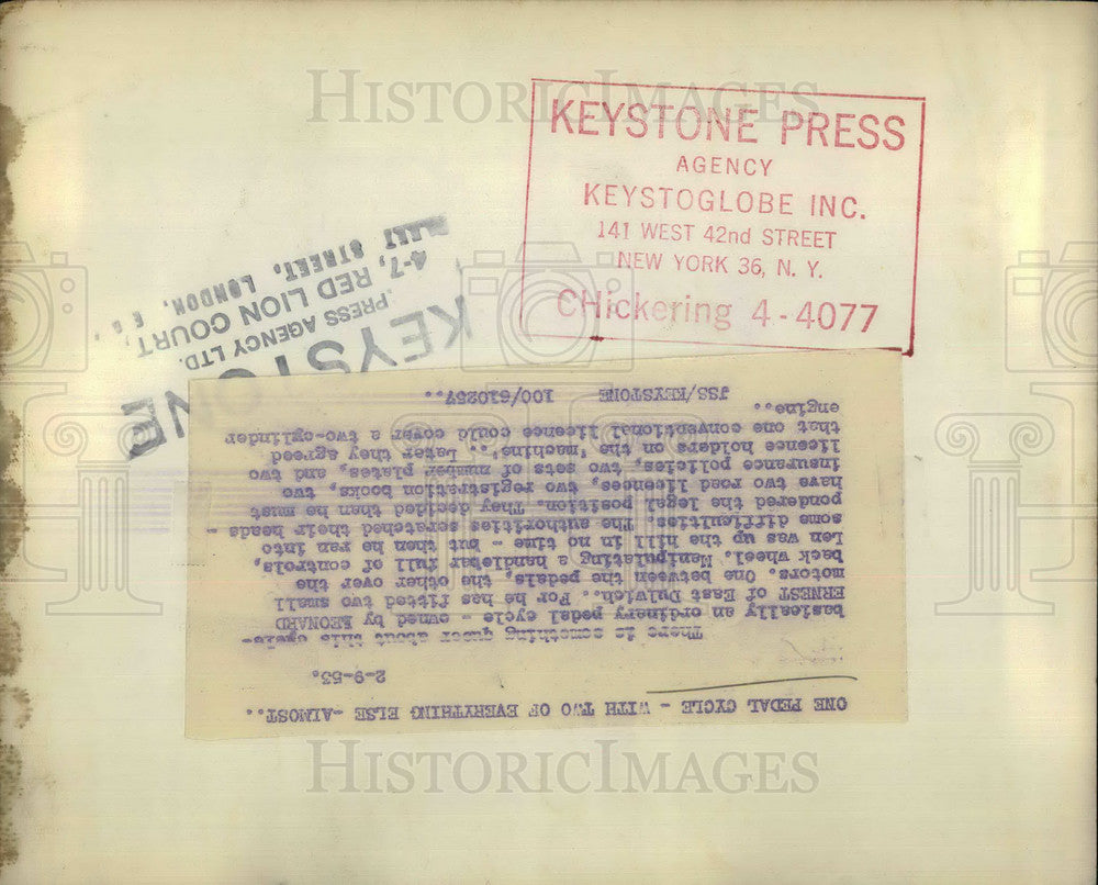 1953 Press Photo One Pedal Cycle - With Two Of Everything Else - KSB29661