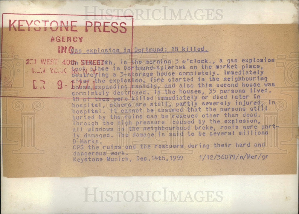 1959 Press Photo Wreckage from gas explosion in Dortmund - KSB29795