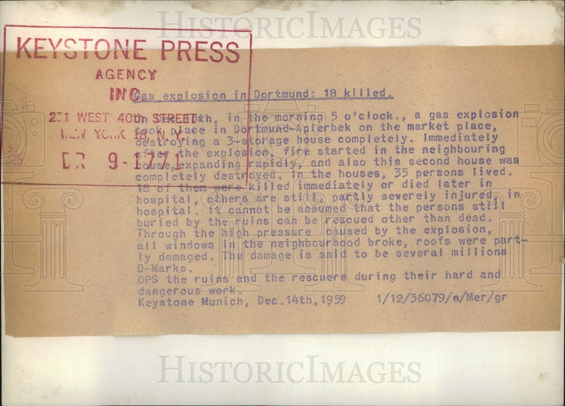 Load image into Gallery viewer, 1959 Press Photo Wreckage from gas explosion in Dortmund - KSB29795
