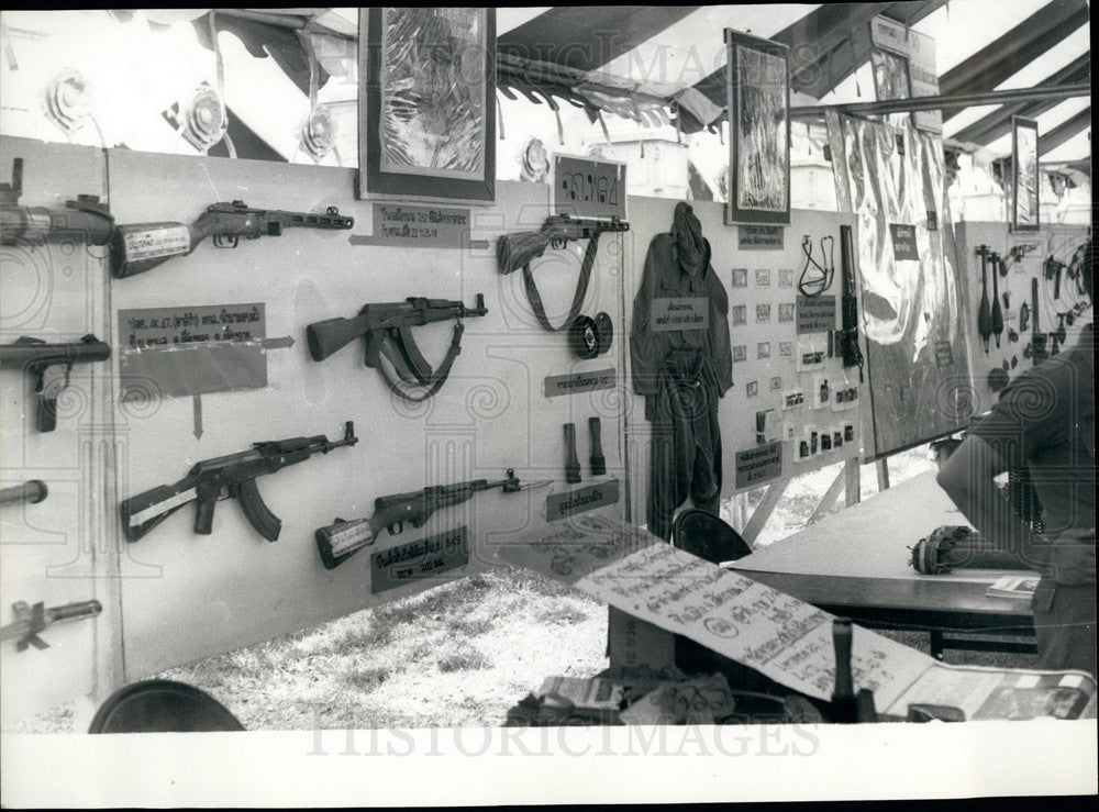 1977 Press Photo Some Of Many Communist Weapons Seen On Display, Bangkok- Historic Images