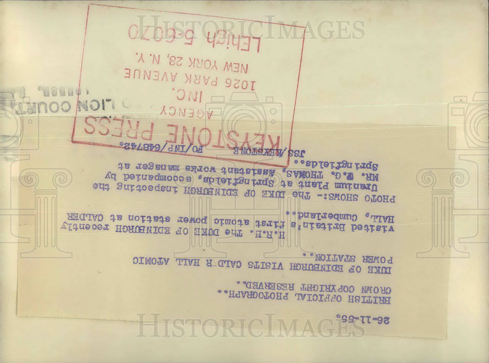 1955 Press Photo H.R.H. The Duke of Edinburgh at Calder Hall atomic station