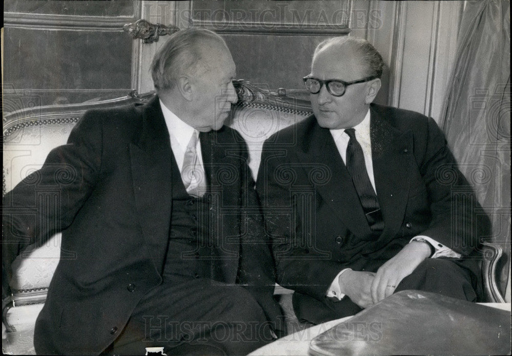 1956 Press Photo Chancellor Adenauer & French Prime Minister Guy Mollet- Historic Images