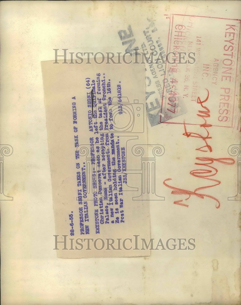 1955 Press Photo Professor Segni Takes on Task of Forming New Italian Government