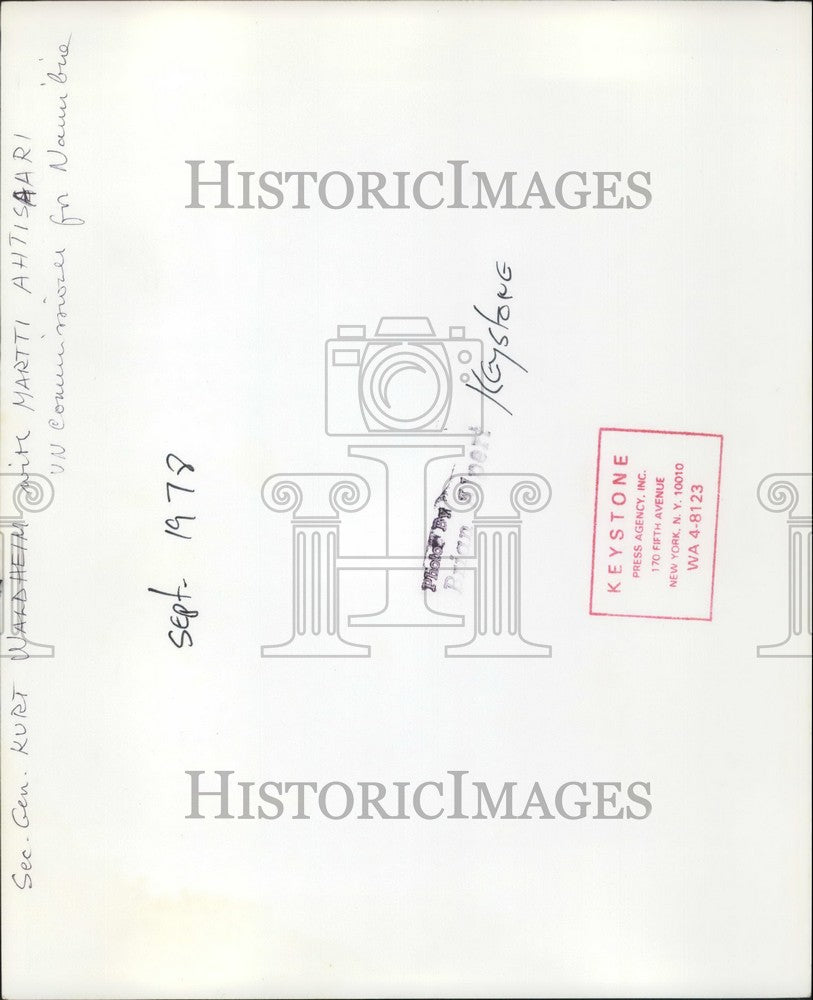 1978 Press Photo Sec Gen. Kurt Waldheim/Martti Ahtisaari Nauibie UN Commissioner