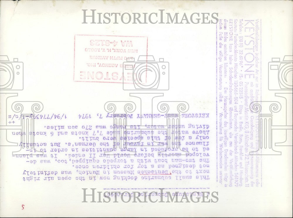 1974 Press Photo Small Sub at Deuteches Museum in Munich - KSB45209