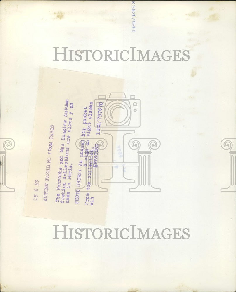1963 Press Photo Hip Pocket Design, Penroche, Mac Douglas Autumn Fashion