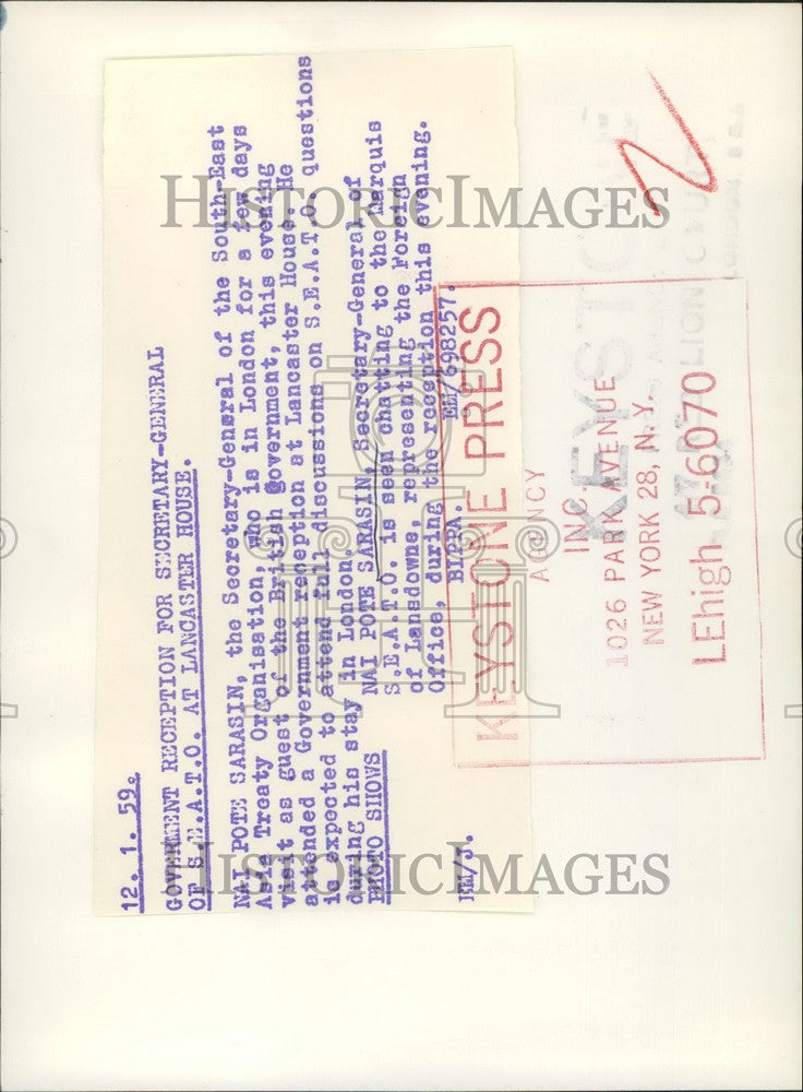 1959 Press Photo Nai Pote Sarasin, Secretary General of SEATO - KSB48065