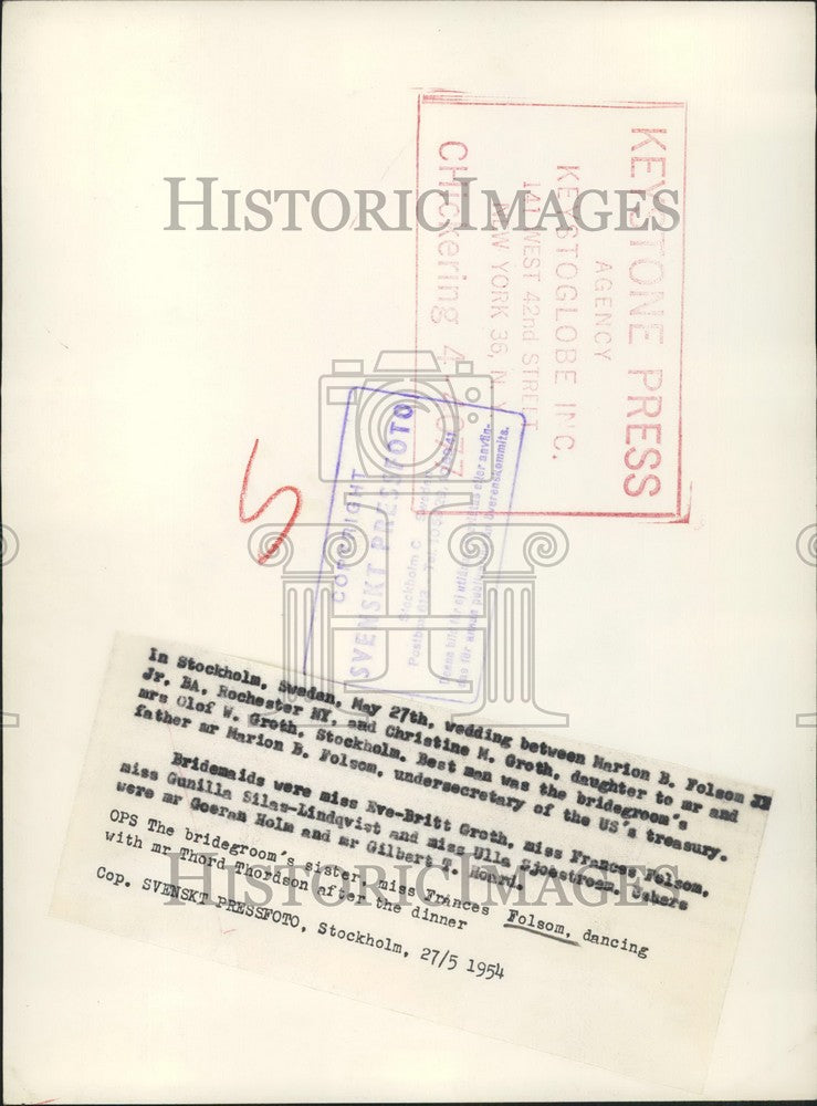 1954 Press Photo Christine M. Groth weds Marion B. Folson Jr - KSB49111