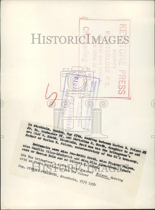 1954 Press Photo Christine M. Groth weds Marion B. Folson Jr - KSB49111