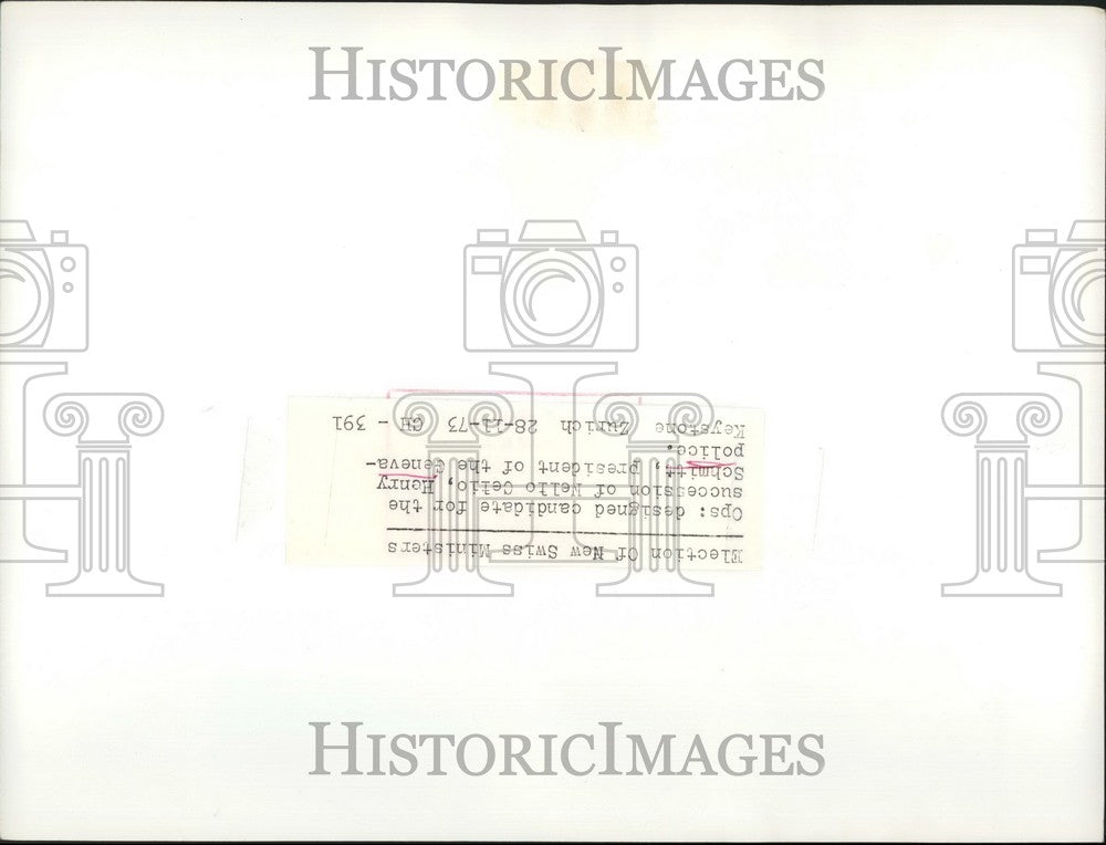 1973 Press Photo Henry Schmitt President Geneva Police Candidate Swiss Minister