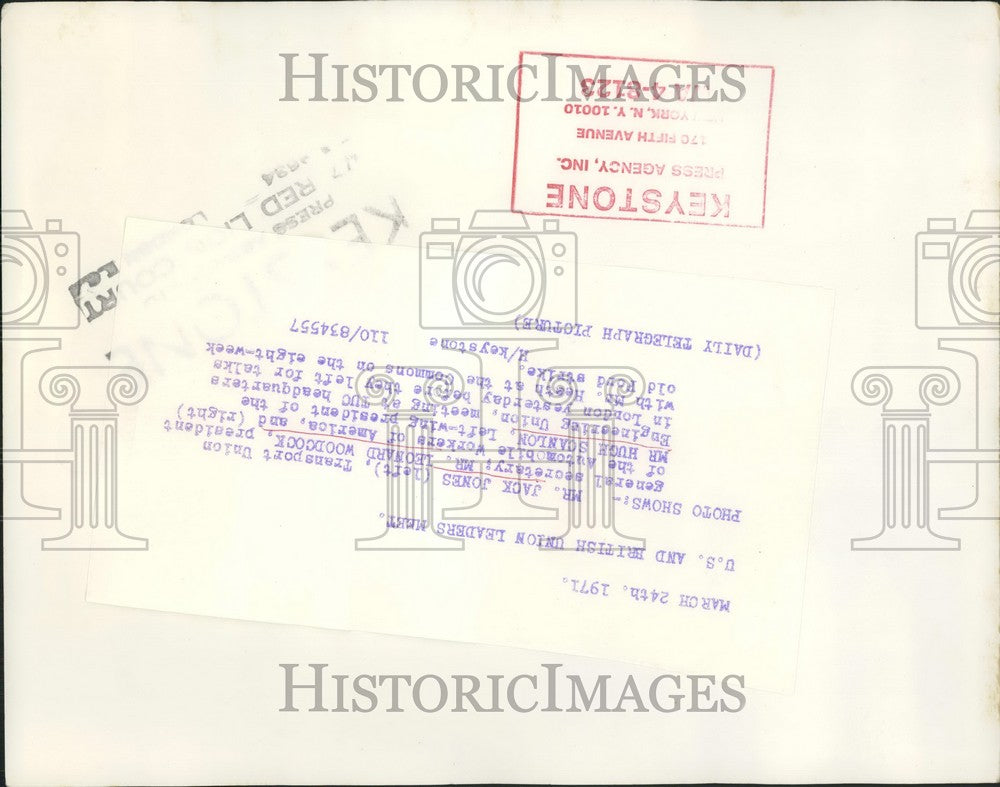 1971 Press Photo Jack Jones, Leonard Woodcock And Hugh Scanlon - KSB51437