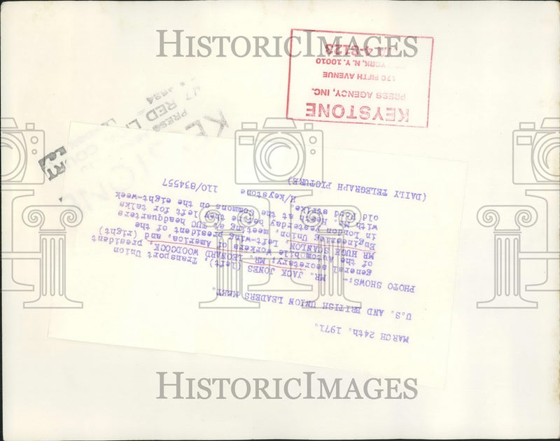Load image into Gallery viewer, 1971 Press Photo Jack Jones, Leonard Woodcock And Hugh Scanlon - KSB51437
