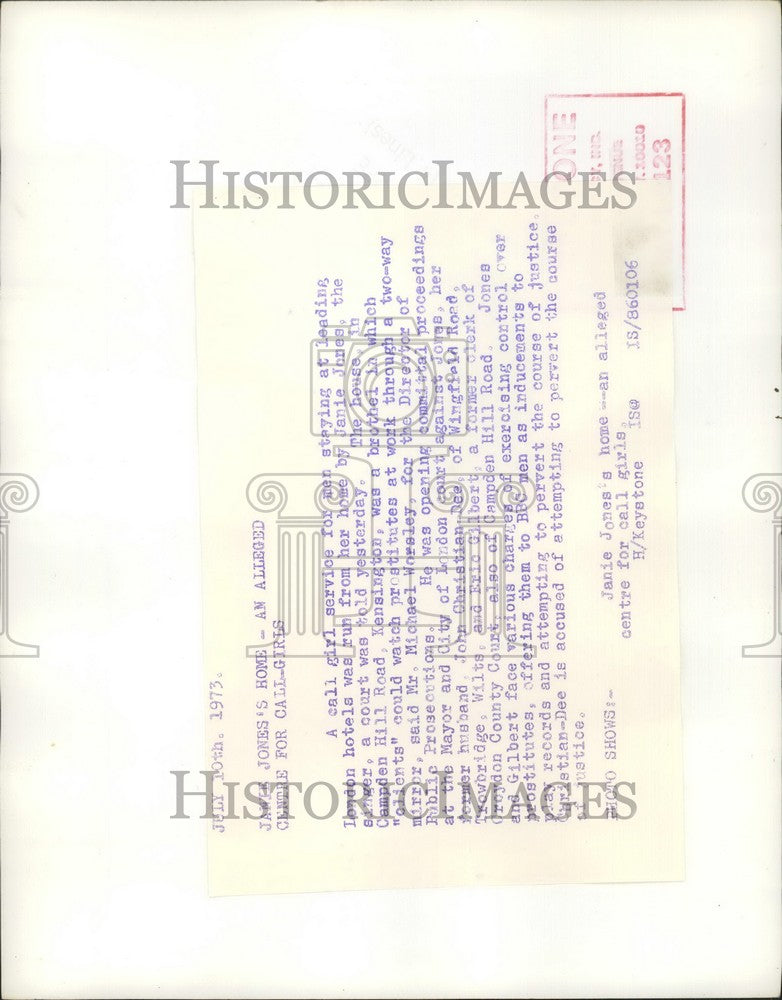 1973 Press Photo Singer Janie Jones house,alleged centre for call girls
