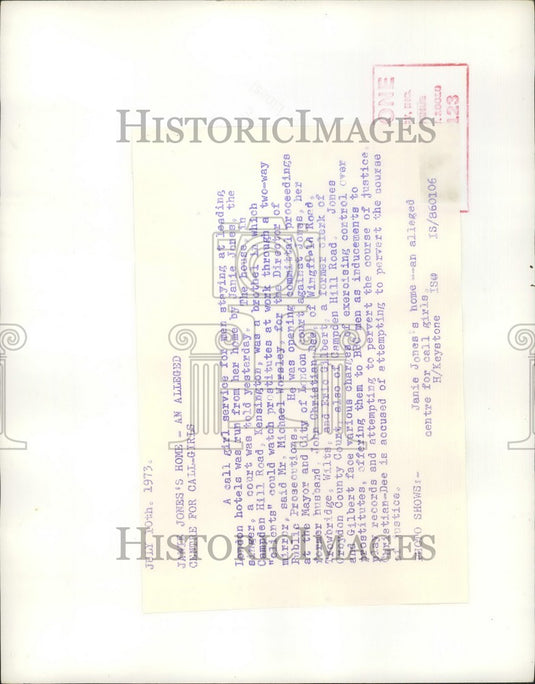 1973 Press Photo Singer Janie Jones house,alleged centre for call girls
