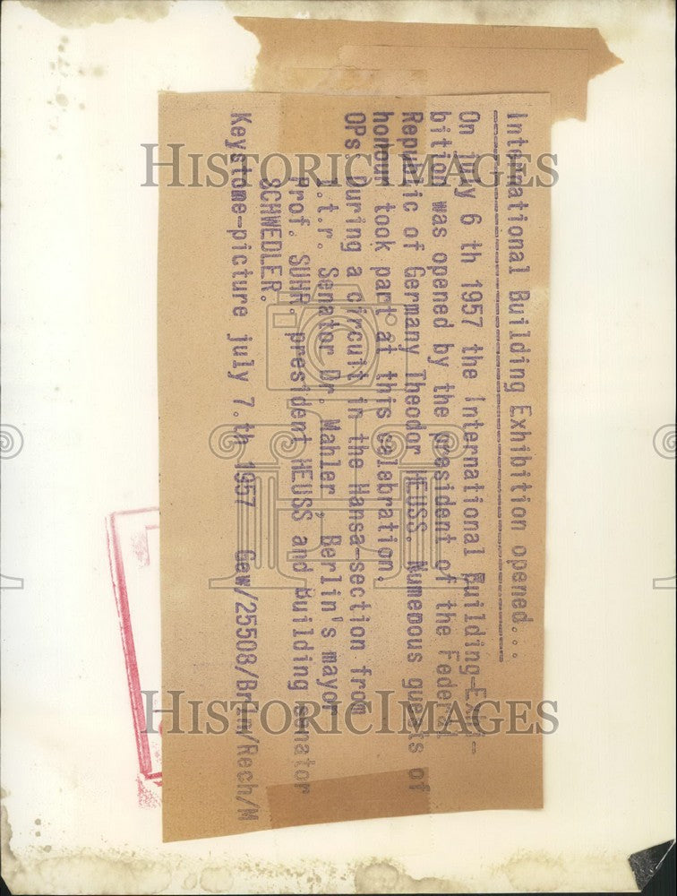1957 Press Photo International Building-Exhibition in Germany - KSB54543