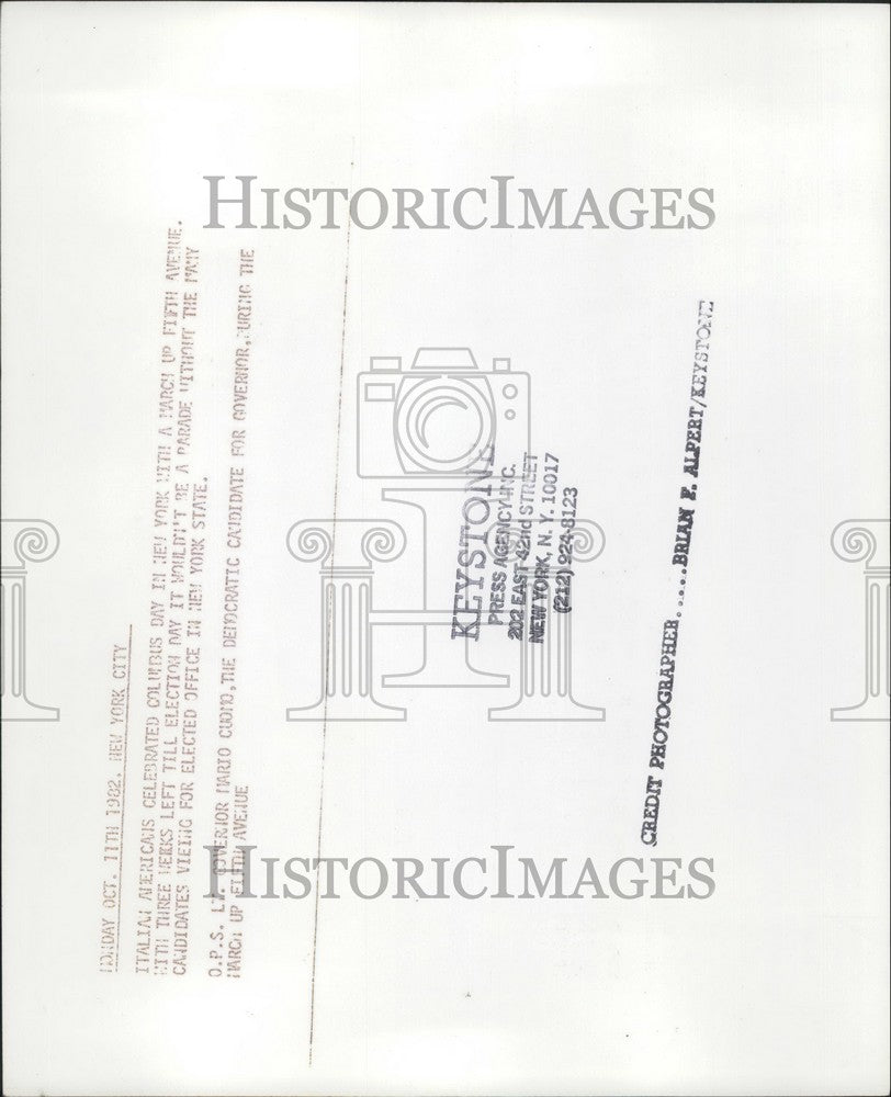 1982 Press Photo New York City Columbus Day Parade Lt. Governor Mario Cuomo