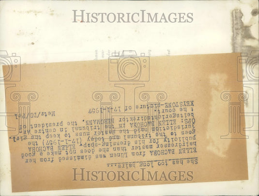 1957 Press Photo Ellen Bachora Linen At Tribunal For Being Dismissed By Boss