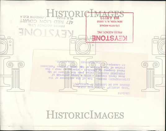1956 Press Photo employee of Suez Canal Company with pic of President Nasser