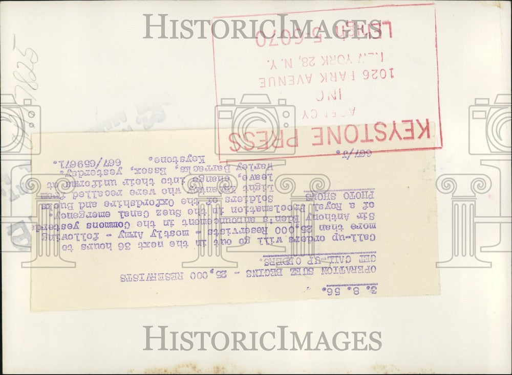 1956 Press Photo Reservists Get Call-Up Orders,Operation Suez Begins - KSB60213