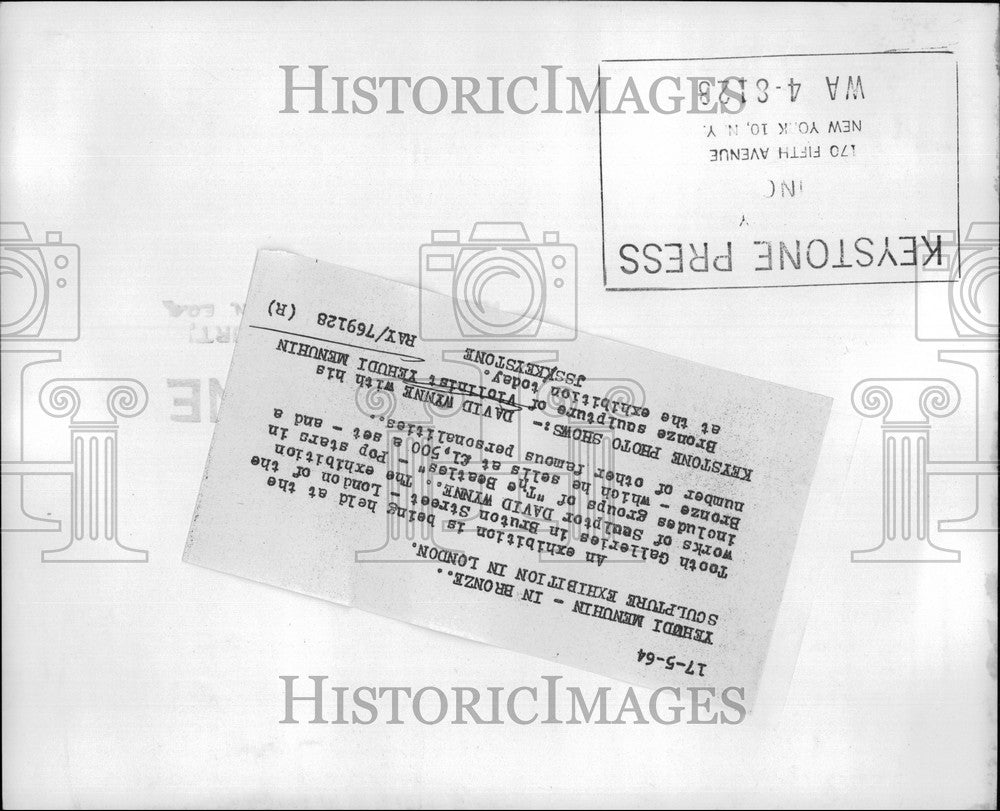 1964 Press Photo Yehudi Menuhin-In Bronze by Sculptor David Wynne - KSB60283