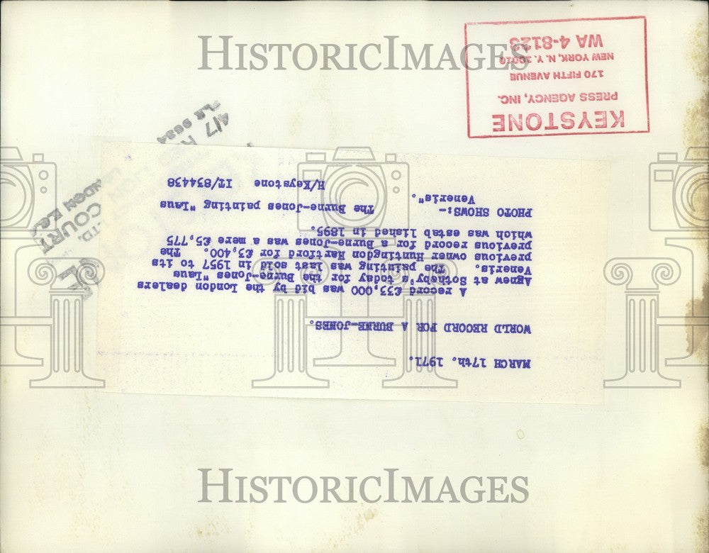 1971 Press Photo 33k Bid On Burne Jones "laus Veneris By London Dealers