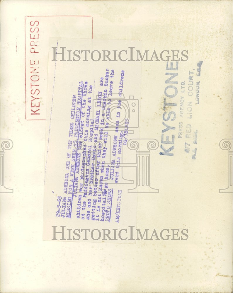 1965 Press Photo Juliana Adebone in the Children's Ward Found Missing for a Week