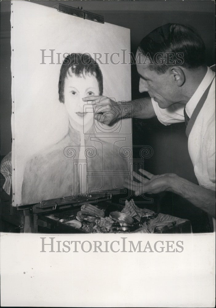 Load image into Gallery viewer, 1955 Press Photo M. Perrenoud paints with only his little finger - KSB71843

