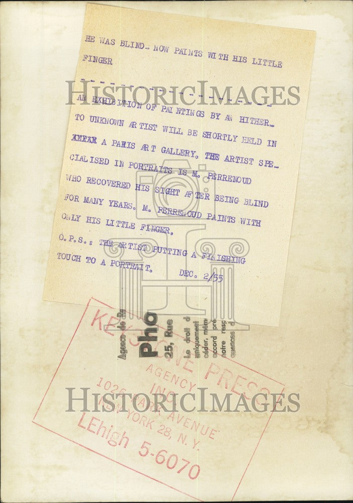 1955 Press Photo M. Perrenoud paints with only his little finger - KSB71843