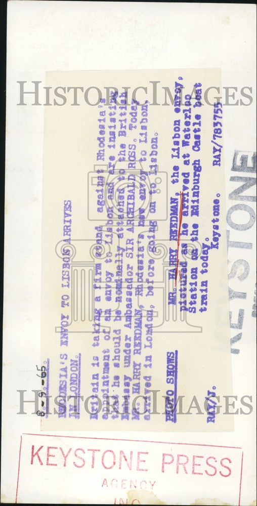 1965 Press Photo Rhodesia's envoy to Lisbon,Harry Reedman - KSB73585